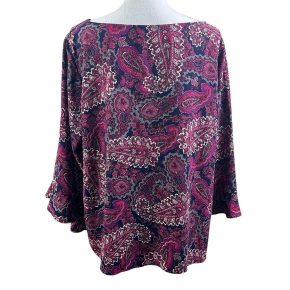 Talbots 2XP Blouse Shirt Top 3/4 Peplum Sleeve Paisley Print Multicolor Side Zip - Picture 2 of 8